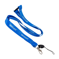 Blaues Lanyard von ebm papst aus rPET Material.